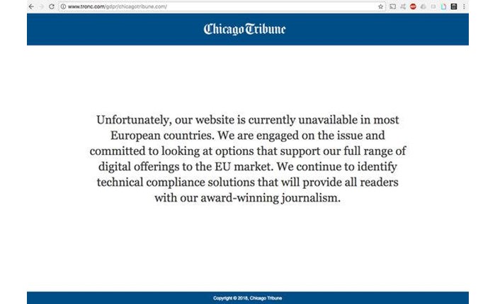 Μπλοκαρισμένη η πρόσβαση σε αμερικανικά ΜΜΕ λόγω του GDPR