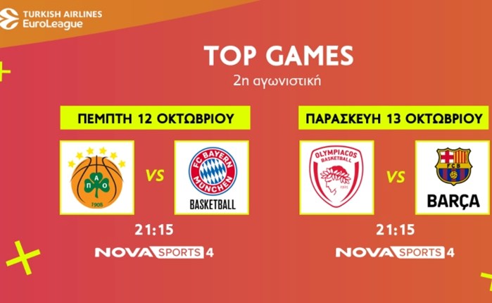 Nova: Η 2η αγωνιστική της Euroleague στο Novasports 